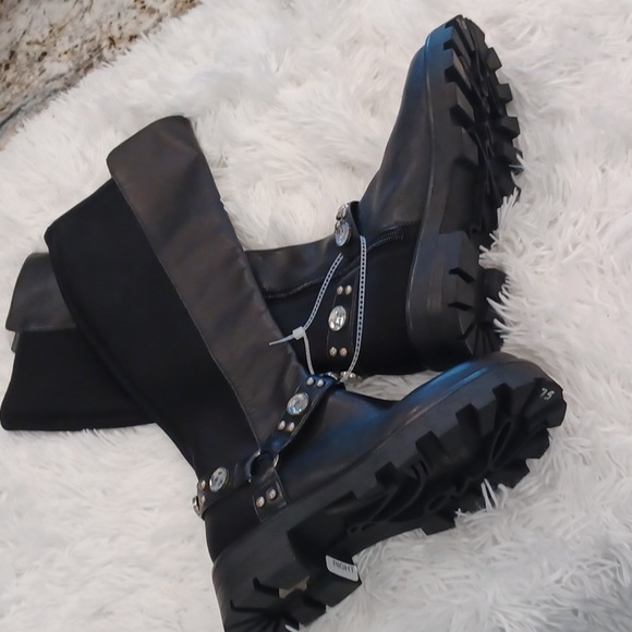 KARL LAGERFELD MILLA LEATHER RHINESTONE EMBELLISHED KNEE HIGH BOOTS SZ 8 w/Flaw - Picture 4 of 16